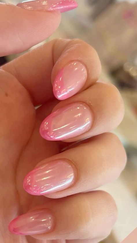 Trending Chrome Nails, Light Pink French Tip With Chrome, Pink Crome French Tip, Pink French Tip Nails With Chrome, Pink French Tip With Chrome, Pink French Tip Chrome Nails, Pink French Chrome Nails, Pink Chrome Nails French Tip, Pink French Tip Chrome