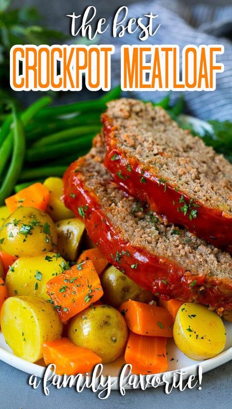 This crockpot meatloaf is lean ground beef mixed with breadcrumbs, herbs and seasonings, then cooked in a slow cooker along with carrots and potatoes. Crockpot Meatloaf With Potatoes And Carrots, Crock Pot Meatloaf And Potatoes, Slow Cooker Meatloaf And Potatoes, Crockpot Meatloaf And Potatoes, Crockpot Meatloaf Slow Cooker, Meatloaf With Vegetables, Meatloaf With Breadcrumbs, Meatloaf Crockpot, Crock Pot Meatloaf