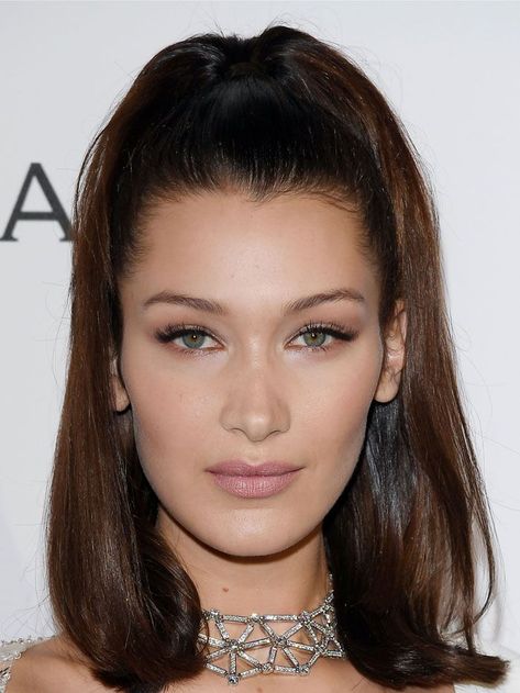 Is dark brown the universal hair color? We rounded up 10 celebs that prove it. Bella Hadid Brown Hair, Bella Hadid Hair Color, Chocolate Brown Hair Pale Skin, Dark Hair Light Skin, Brown Bayalage, Brown Hair Pale Skin, Cabello Color Chocolate, Light Brown Hair Shades, Pale Skin Color