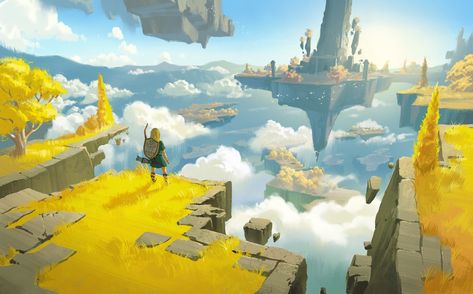 ArtStation - Zelda ToTK Fanart Zelda Totk Scenery, Zelda Totk Sky Island, Zelda Landscape Art, Totk Landscapes, Zelda Environment, Loz Drawing, Zelda Totk Fanart, Zelda Landscape, Totk Art