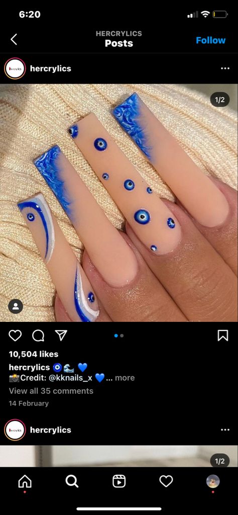 Long Acrylic Nails Blue, Red Evil Eye Nails, Acrylic Nails Evil Eye, Evil Eye Acrylic Nails, Blue Evil Eye Nails, Evil Eye Nails Design, Eye Acrylic Nails, Nails Evil Eye, Acrylic Nails Blue