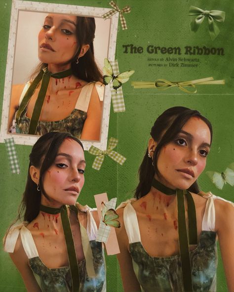 ; 💚🐈‍⬛ The Girl With The Green Ribbon The Girl With The Green Ribbon Halloween, Green Ribbon Girl, The Girl With The Green Ribbon, Girl With The Green Ribbon, Gay Halloween, The Green Ribbon, Costumes Ideas, What Do You Mean, Green Ribbon