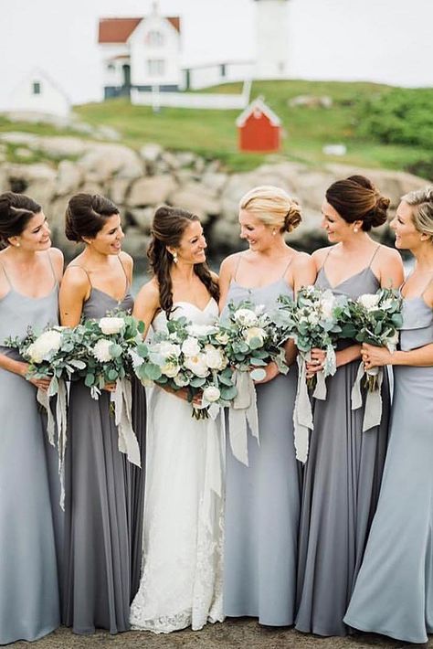 9 Sophisticated Grey Bridesmaid Dresses ❤ grey bridesmaids gowns sweetheart with spaghetti straps long mismatched jenny yoo ❤ Full gallery: https://weddingdressesguide.com/grey-bridesmaid-dresses/ Gray Wedding Colors, Women Standing, Grey Bridesmaids, Dusty Blue Bridesmaid Dresses, Wedding Dress Guide, Grey Bridesmaid Dresses, Bridesmaid Dress Colors, Gray Weddings, Blue Bridesmaid Dresses