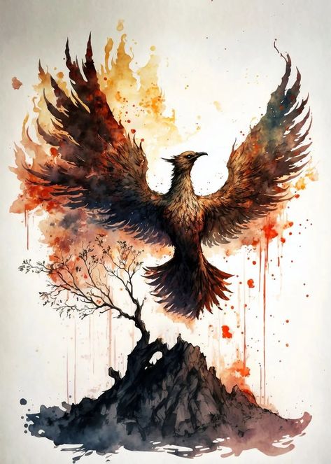 Phoenix rising from its ashes Phoenix Rebirth, Tato Phoenix, Long Artwork, Rising Phoenix Tattoo, Phoenix Bird Art, Phoenix Drawing, Phoenix Bird Tattoos, Phoenix Artwork, Artful Ashes