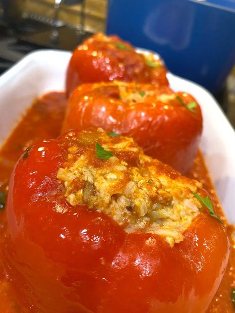 Save this recipe for stuffed peppers in tomato sauce. It's a hearty, one dish meal that never dissapoints. Sauce For Stuffed Peppers, Hungarian Stuffed Peppers, Eggs Tomato Sauce, Paprika Recipes, Healthy Italian, European Cuisine, Homemade Tomato Sauce, Beef And Rice, Canned Tomato Sauce