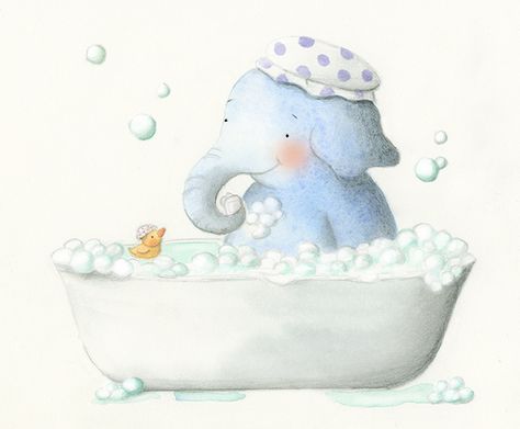 Elephant Bath, Story Books Illustrations, Operation Christmas Child, Scrapbook Art, Elephant Love, Elephant Art, Elephant Print, Baby Bath, Cute Images