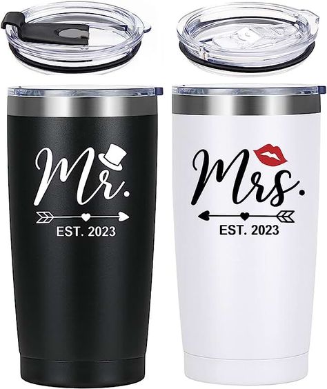 LiqCool Mr and Mrs EST 2023 Tumbler, Wedding Gifts, His and Hers Gifts, Couples Christmas Gifts for Newlyweds Husband Wife Bride Groom, 20 Oz Tumbler Gift for Anniversary Honeymoon Bridal Shower Mr And Mrs Gifts, Mrs Gifts, Gifts For Couples, Christmas Gifts For Couples, Wedding Gifts For Couples, Bar Glassware, Christmas Couple, Newlywed Gifts, Tumbler Gift