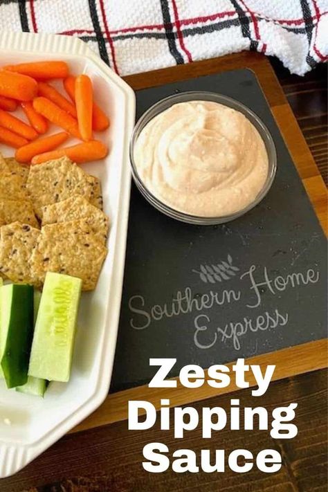 This zesty dipping sauce is delicious for dipping vegetables, chips, crackers or bread. It's also a good salad dressing or sauce for meat. #zestydip #veggiedip Dipping Sauce For Mushrooms, Carrot Dipping Sauce, Sauce For Meat, Vegetables Chips, Low Calorie Sauces, Breaded Mushrooms, Ball Recipes, Veggie Fries, Zesty Sauce