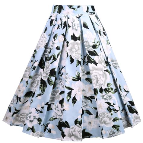 Dressever Women's Vintage A-Line Printed Pleated Flared Midi Skirt Blue-White Flower XX-Large at Amazon Women’s Clothing store: Anniversary Dress, Halloween Skirt, Pleated Chiffon Skirt, Midi Skirt With Pockets, Christmas Dress Women, Floral Pleated Skirt, Skirts Blue, Weekend Dresses, High Waisted Pleated Skirt