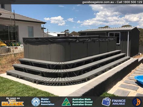 Steps, Stairs, Ramps & Disability Access Swim Spa Landscaping, Spa Steps, Spa Landscaping, Hot Tub Swim Spa, Endless Pool, Deck Steps, Backyard Picnic, Wooden Gazebo, Spa Ideas