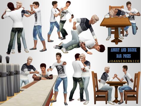 CRAZY ANGRY DRUNK POSES  This one is a request by @lumalinrose. She sent me a bunch of pictures and asked me to replicate them. So i did. This is supposed to be some kind of bros night out. Some happy some angry, and boys being boys! I hope its... Sims 4 Poses, Sims 4 Couple Poses, Sims Poses, Ts4 Poses, Sims Stories, Sims 4 Black Hair, 4 Poses, Posts Ideas, Couple Pose