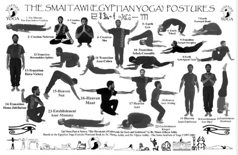 Kemetic Yoga Poses, African Yoga, Egyptian Yoga, Yoga Knowledge, Divine Woman, Yoga Poses Chart, Artist Couple, Ancient Yoga, Kemetic Yoga