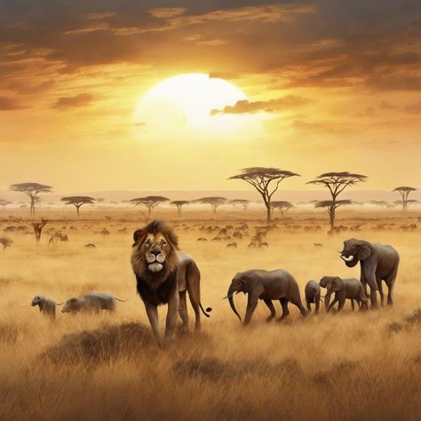 African Savannah Plains - AlsadigGallery of Artworks Africa Savannah, African Savanna, African Landscape, African Savannah, Royal Garden, Amazon Rainforest, Ancient Romans, Wild Animals, Ancient Egyptian