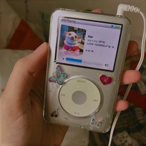 Taken from stashally user @nancy. happy i got my ipod nano 3rd generation fixed and now my music works!   really very ancient but i bought a nice casing, now it looks as good as new. i pasted some really cute stickers too hehe! Ipod Classic, Retro Gadgets, She Loves You, Bts Love Yourself, Retro Aesthetic, Pink Aesthetic, Mp3 Player, Things To Buy, Ipod