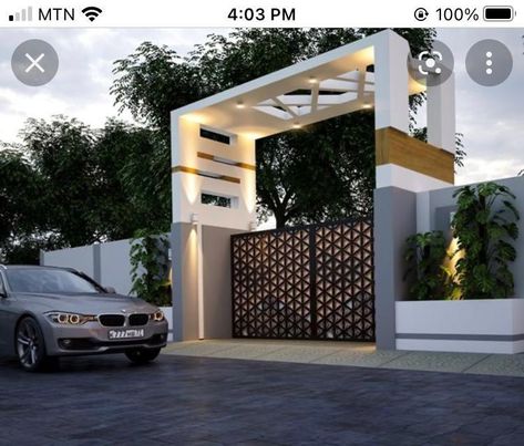 Modern Front Gate Design, House Front Gate, Modern Main Gate Designs, Compound Wall Design, Home Gate Design, Gate Wall Design, Gate Designs Modern, Modern Gate, Steel Gate Design