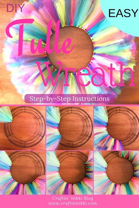 The Easiest Way to Make a Tulle Wreath Tulle Wreath Tutorial, Tulle Wreath Diy, Tulle Projects, Tutu Wreath, Tulle Crafts, Diy Tulle, Projects To Sell, Tulle Wreath, Mesh Wreath Tutorial