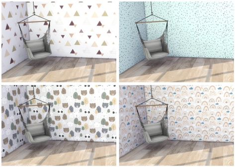 Wallpaper - tons of choices, 270 options | Nordica-sims on Patreon Wallpaper And Tiles, Summer Living Room, Wallpaper Kids, Boho Wallpaper, Sims 4 Toddler, Summer Living, Kids Room Wallpaper, Neutral Rug, Sims 4 Build