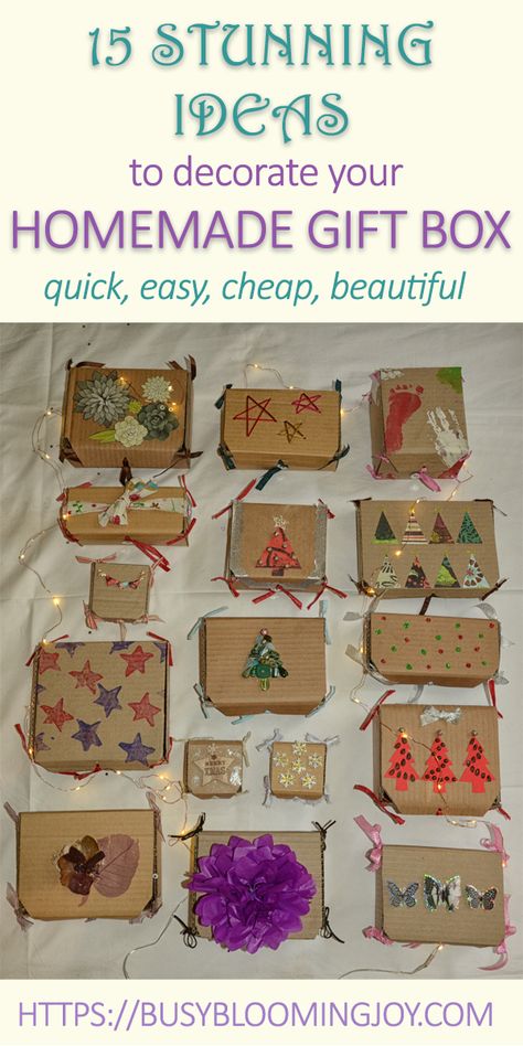 Got a small gift that needs a beautiful gift box? Want to try a diy gift box? What about one of these homemade gift boxes? Lots of stunning decoration ideas to try this Christmas! These diy gift boxes take less than 10 mins to make, are cheap and will also make a beautiful keepsake for your loved one. Decorate Cardboard Box Ideas For Gift, Gift Box Decoration Ideas, Box Decoration Ideas, Diy Gift Wrapping Paper, Christmas Boxes Decoration, Gift Box Craft, Homemade Gift Boxes, Gift Box Decoration, Diy Gift Box Template