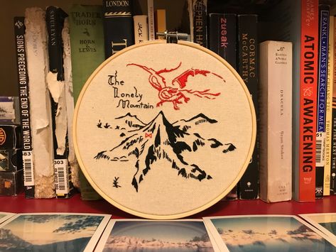 Lotr Embroidery, The Lonely Mountain, Mountain Embroidery, Lonely Mountain, Embroidery Shoes, Creative Stuff, Sewing Embroidery, Painted Clothes, Sewing Embroidery Designs