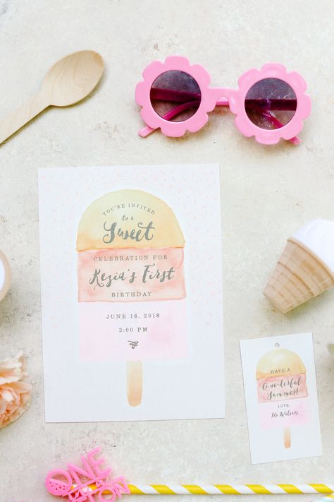 Read More: https://www.stylemepretty.com/living/2018/09/13/a-one-derful-summer-themed-birthday/ Summer Birthday One Year Old, Summer First Birthday Party Girl, First Birthday Girl Summer, Fresh Fruit Popsicles, First Birthday Decorations Girl, Unique Birthday Invitations, Birthday Invitation Design, Against All Grain, Fruit Popsicles