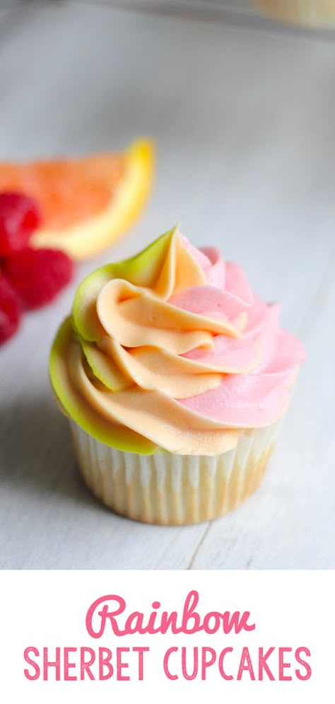 Sherbet Desserts, Sherbet Cupcakes, Cupcakes Raspberry, Raspberry Orange, Summer Cupcakes, Rainbow Sherbet, Cupcakes Decorados, Cheesecake Cupcakes, Cupcake Flavors