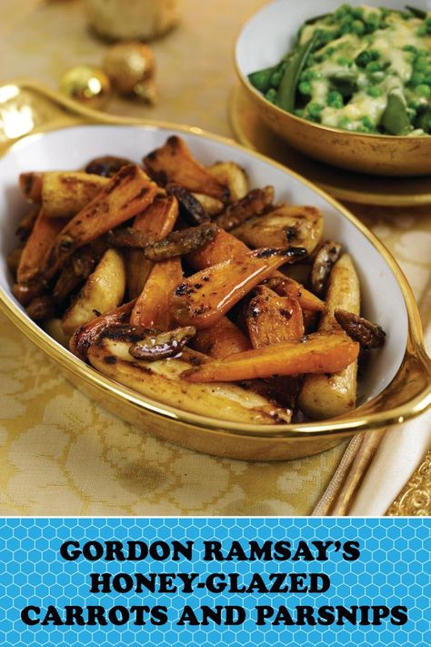 Sunday Roast Sides, Carrot Parsnip Roasted, Honey Glazed Carrots And Parsnips, Gordon Ramsay Christmas Recipes, Glazed Carrots And Parsnips, Carrots And Parsnips Recipe, Honey Glazed Parsnips, Sunday Lunch Ideas, Carrot And Parsnip Recipe