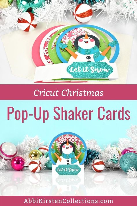 The holidays are a great season for handmade cards. Our DIY pop-up Christmas card craft is easy enough a beginner can make it too. You can add a shaker element or make the card without it. This popup card also can brighten spirits all winter long. You'll need a Cricut machine to create the design - follow the steps in the video to create it. Free Svg Christmas Cards For Cricut, Free Cricut Christmas Cards, 3d Christmas Cards Diy, Christmas Shaker Cards Handmade, Pop Up Cards Diy Easy, Pop Up Christmas Cards Diy, Shaker Cards Ideas, Christmas Pop Up Cards, Christmas Shaker Cards