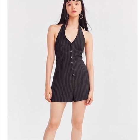 Tuxedo Style Halter Romper! Would Be Super Cute With A Turtle Neck For The Fall. Extra Button Included Goth Romper, Urban Outfitters Romper, Halter Romper, Tuxedo Style, Urban Outfitters Pants, A Turtle, Dreamy Dress, Rompers Women, The Fall