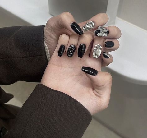 Korean Nail, Korean Nails, Black Nails, Manicure, Nail Designs, Rings For Men, Nail Art, Nails, Black