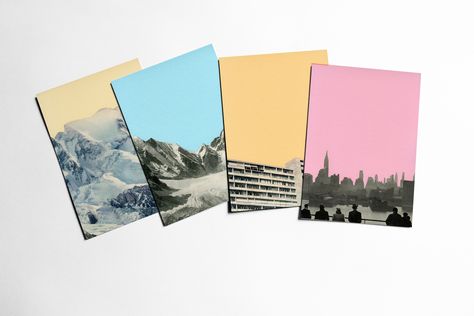 Stocking Stuffer Gift Ideas, Mountain Wood Art, Art Postcards, City Postcard, Modern Postcard, Modern Stationery, Sketchbook Inspo, Colorful Mountains, Mid Century Wall Art