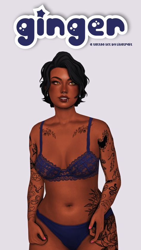 GINGER - A TATTOO SET 💙 | Patreon Sims 4 Tattoos, Sims 4 Piercings, San Myshuno, Sims 4 Traits, The Sims 4 Skin, Sims 4 Mm Cc, Sims 4 Body Mods, Sims 4 Cc Skin, Sims 4 Expansions