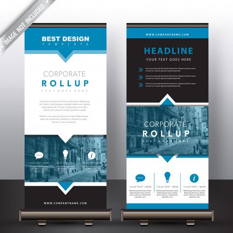 roll up banners in blue detailed. Download thousands of free vectors on Freepik, the finder with more than a million free graphic resources Roller Banner Design, Retractable Banner Design, Pull Up Banner Design, Rollup Design, Standing Banner Design, Rollup Banner Design, Roller Banner, Roll Up Design, Pop Up Banner