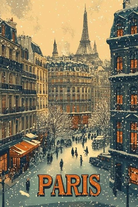 Paris Poster Vintage, Paris Illustration, Travel Poster Design, Paris Poster, Paris Vintage, Retro Travel Poster, Winter Vintage, Vintage Travel Posters, Vintage Travel