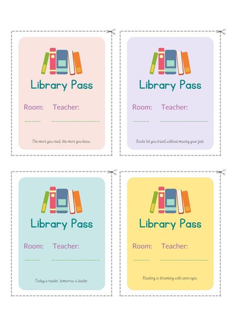 Free Library Pass - Elementary Librarian Library Passes Printable, Library Free Printables, Free Library Printables, Duolingo Illustration, School Library Book Displays, Library Rules, Library Bookmarks, Elementary Librarian, Library Lesson Plans