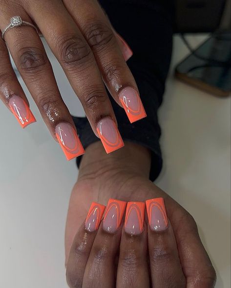 Orange Frenchies, Plain Acrylic Nails, Acrylic Nails Yellow, Orange Acrylic Nails, Pink Tip Nails, Fake Nails Designs, Acrylic Toe Nails, Hard Nails, Fancy Nails Designs