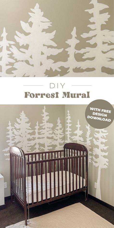 DIY Forest Mural With a Projector - mikyla Painted Forest Wall, Trees On Wall, Diy Forest Mural, Paint Pine Trees, Diy Forest, Paint A Mural, Painted Forest, Tree Outline, Wall Murals Diy