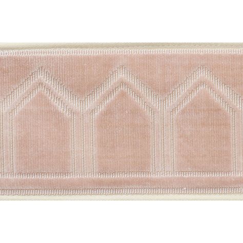 VIZIER TAPE | 75733 in Blush | Schumacher Trims | This luxe cut-velvet tape features a unique, geometric pattern derived from Ottoman architecture. It's a sumptuous and substantial trim for upholstery, pillows or curtain panels. Ottoman Architecture, Powder Room Makeover, Luxury Flooring, Schumacher Fabric, Classic Interior Design, Chic Pattern, Pink Trim, Blog Inspiration, Fabric Tape