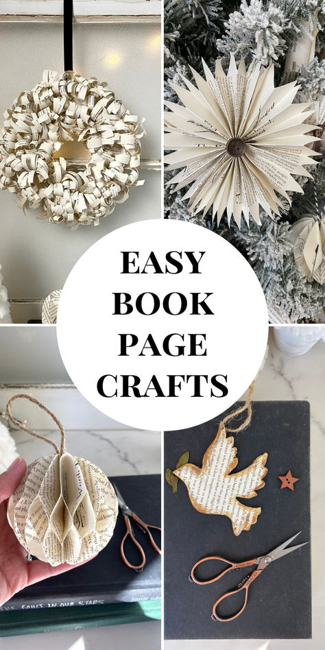 Paper Crafts With Old Books, Old Books Repurposed Diy Crafts, Use Books As Decor, School Craft Club Ideas, Crafts With Old Books Pages, Christmas Crafts From Old Books, Christmas Book Paper Crafts, Crafts From Old Books Diy Projects, Old Books Crafts Diy