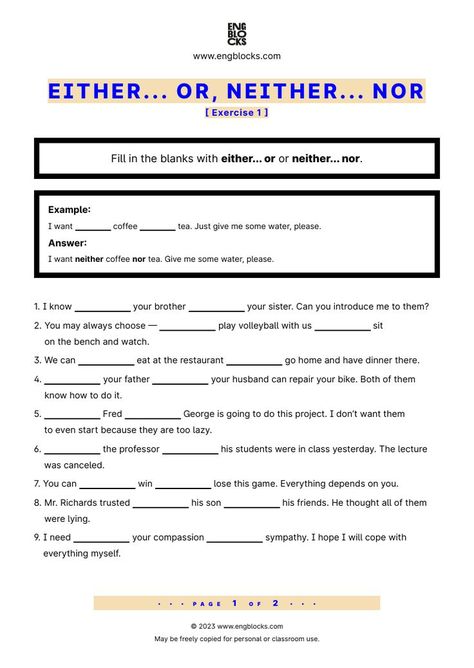 #eitherorneithernorworksheet #bothandeitherorneithernorworksheets #neithernoreitherorworksheets #english #englishgrammar #esl #eslworksheet #engblocks #eslwebsite Neither Nor, Conjunctions Worksheet, Grammar For Kids, Subject Verb Agreement, English Grammar Worksheets, Subject And Verb, Grammar Worksheets, English Language Learning, Esl Worksheets