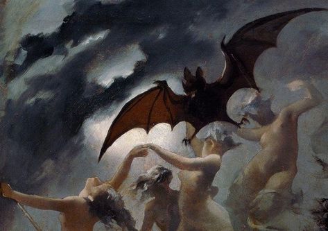 Witches going to their Sabbath By Luis Ricardo Falero Painting Witches, Witches Going To Their Sabbath, Witches Sabbath, Aqua Regia, Church Painting, Photography Movies, Take Me To Church, Movie Gifs, Coven