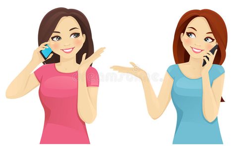 Friends talking on phone. Two women talking on phone smiling vector illustration #Sponsored , #affiliate, #AFFILIATE, #talking, #vector, #illustration, #phone Two People Talking Drawing Reference, Talking On Phone, Friends Are Family Quotes, Face Video, Friends Talking, Phone Vector, Talking Behind Your Back, Women Talking, Back Drawing