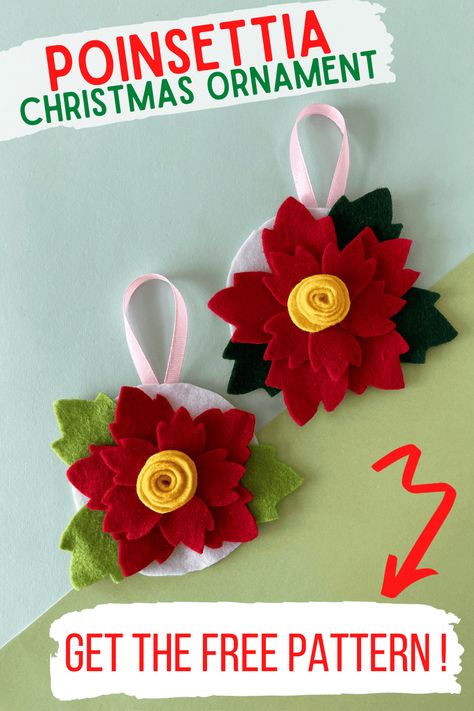 Felt Poinsettia Ornament Craft. If you love making Christmas ornaments, you've got to make these adorable Poinsettia ornaments! felt ornaments Poinsettia Ornaments Diy, Felt Poinsettia Diy, Poinsettia Crafts, Poinsettia Ornaments, Felt Poinsettia, Making Christmas Ornaments, Felt Ornaments Diy, Leaf Cutout, Ornament Craft