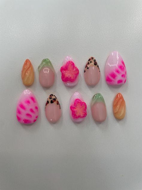 jungle nails | 3d flower | cheetah print nails | blooming gel nails Blooming Gel Flowers, Nails Blooming Gel, Jungle Nails, Blooming Gel Nails, Snoopy Nails, Flower Press On Nails, Cheetah Print Nails, Blooming Gel, Beach Nail Designs