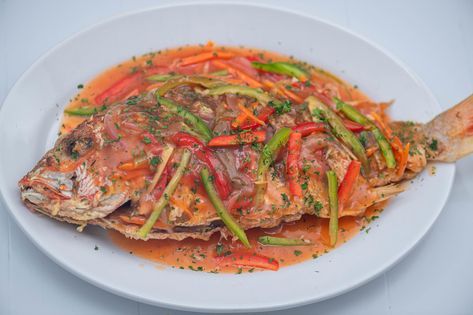 Sweet and Sour Fish - speedyrecipe.com Sweet And Sour Fish Recipe Filipino, Sweet And Sour Fish, Fish Tilapia, Deep Fried Fish, Sweet And Sour Sauce, Fish Recipe, Fast Food Chains, Filipino Food, Saute Onions