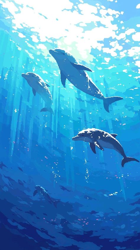 pixel art wallpapers Ocean Aesthetic Artwork, Aquarium Phone Wallpaper, Under Water Digital Art, Turtle Digital Art, Underwater Aesthetic Wallpaper, Blue Phone Backgrounds, Fantasy Ocean Art, Sea Pixel Art, Sea Water Wallpaper