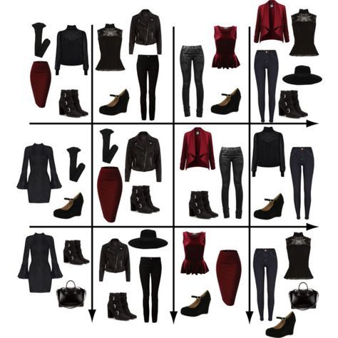 15 Item Capsule Wardrobe (Edgy/Gothic) by minimaliststylist on Polyvore featuring Karen Millen, Pilot, New Look, River Island, T By Alexander Wang, Yves Saint Laurent, Bonnibel, Givenchy and Maison Michel Goth Teacher, Edgy Capsule Wardrobe, Black Capsule Wardrobe, Edgy Work Outfits, Hipster Goth, Corporate Goth, Gothic Glam, Black Wardrobe, Fashion Capsule Wardrobe