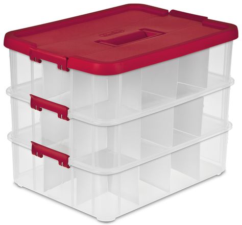 1428 - Stack & Carry - 3 Layer Ornament Box Christmas Decoration Storage, Christmas Ornament Storage, Ornament Storage Box, Storage Totes, Ornament Storage, Stackable Storage Bins, Red Ornaments, Ornament Box, Small Cabinet