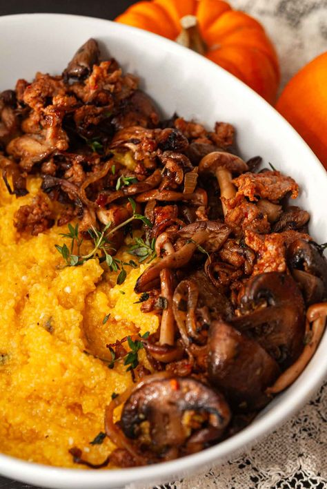 Mushroom Fall Recipes, Mushroom Side Dish Thanksgiving, Mushroom Thanksgiving Side, Pumpkin Polenta, Mushrooms And Polenta, Mushrooms Polenta, Polenta With Mushrooms, Thanksgiving Dinner Sides, Mushroom Polenta