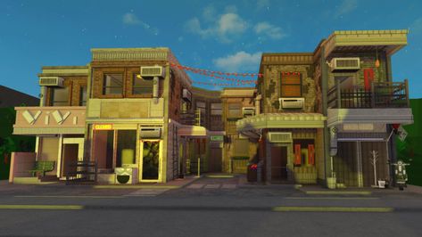 Cyberpunk Bloxburg Build, Bloxburg Tokyo City Layout, Mexican Bloxburg Codes, Bloxburg Street Layout, Bloxburg Abandoned City, Small Town Buildings, Bloxburg Japanese Town Layout, Bloxburg Alleyway, Bloxburg City House