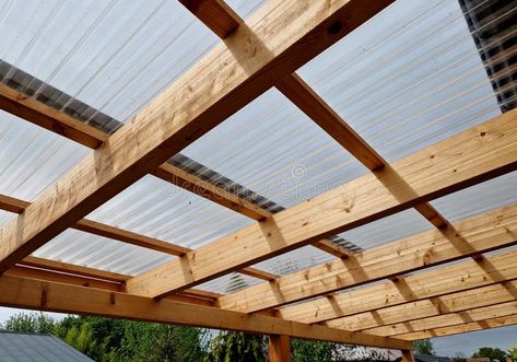 Terrace with wooden pergola and plexiglass roof. vines royalty free stock photos Plexiglass Roof, Landscape Acrylic, Wooden Pergola, Garden Park, Acrylic Plastic, Creepers, Carpentry, Free Stock Photos, Beams